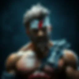 A man with a striking resemblance to a Temu Kratos figurine, showcasing a muscular build and distinctive hair