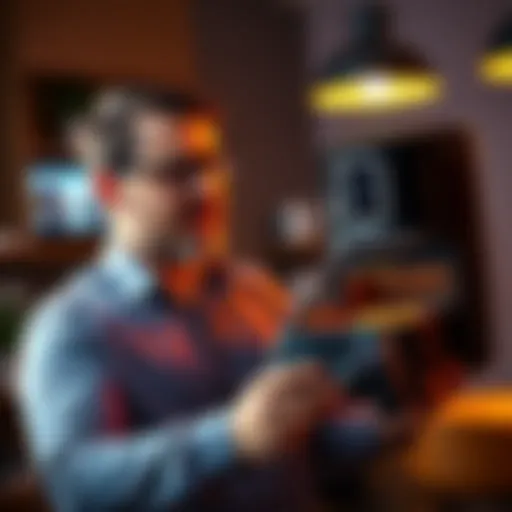 A man holds a PS4 while looking at an air fryer, symbolizing his decision to swap gaming for cooking.