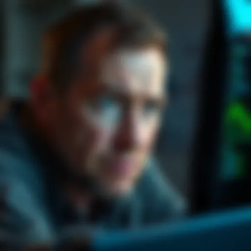 Frustrated man staring at a computer screen after losing a long-time Microsoft account with personal memories