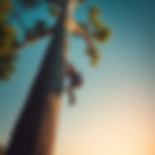 A man attempting to climb a tall tree that looks like something from Assassin's Creed, showcasing his struggles and determination.