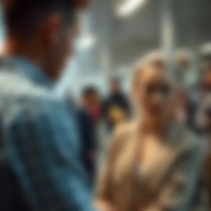 A man angrily approaches an Albinauric woman who looks confused, creating a tense scene in a public setting.