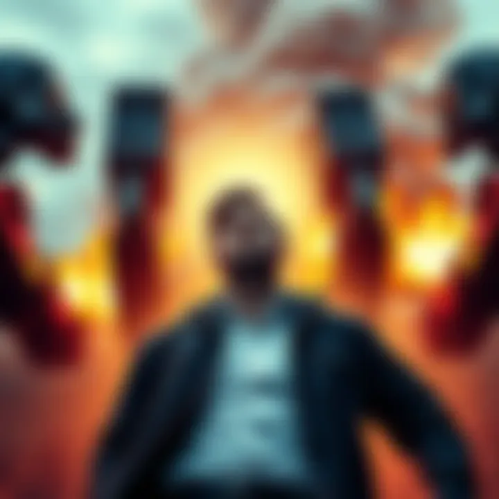 A confident man standing strong against obstacles, symbolizing courage and resilience.