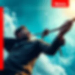 A determined man clinging to a rope symbolizing his goals while facing strong winds, showcasing persistence