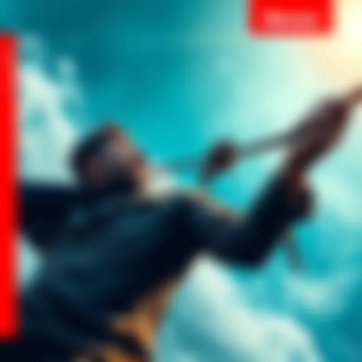 Man holding onto a dream A determined man clinging to a rope symbolizing his goals while facing strong winds, showcasing persistence