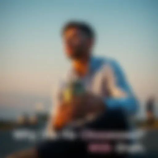 A man sits alone, clutching a small urn with his mother's ashes, looking contemplative and distant.