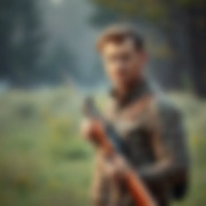 A man stands confidently with a rifle in a natural setting, reflecting modern gun culture and ownership.