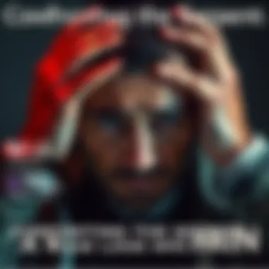 A man in distress looking for help A man with a pained expression, hands on his head, symbolizing a plea for change and emotional struggle.