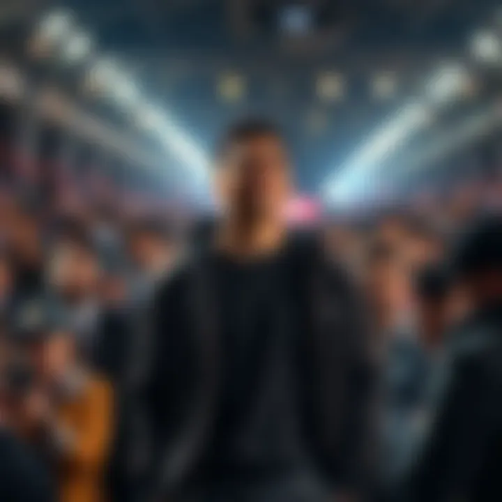 A man standing confidently in a crowd, capturing attention with his charisma in 2026.