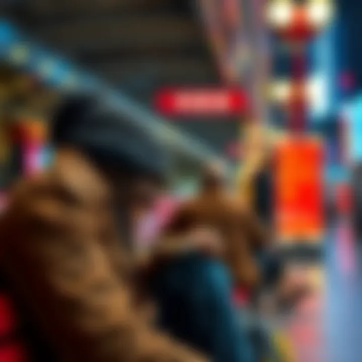 A man is laughing at a homeless person eating alone in a public space, highlighting a moment of social disregard.