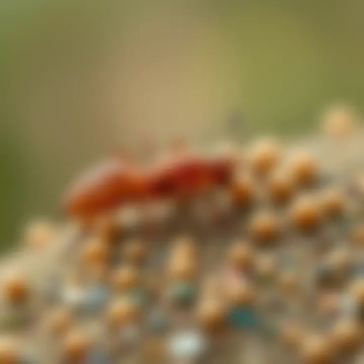 A close-up view of man o' war termite rounds on a natural surface, showing their unique shapes and colors.