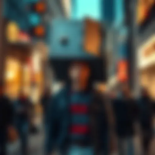 A man standing outside with a large safe balanced on his head, looking surprised and attracting attention from passersby.