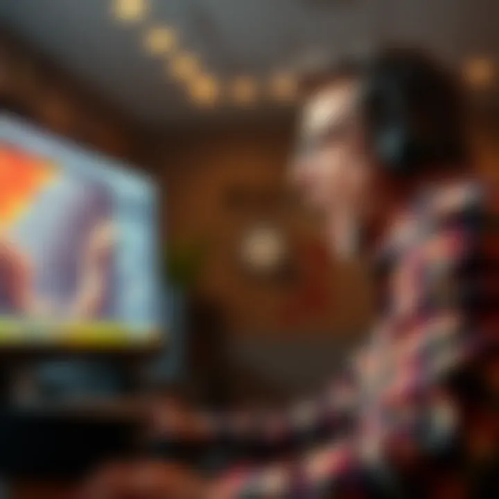 Frustrated man shouting at his computer screen during an intense moment