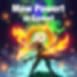 An illustration showing a character with a glowing 10 mana meter, surrounded by vibrant energy, ready to unleash powerful abilities in a fantasy game setting.