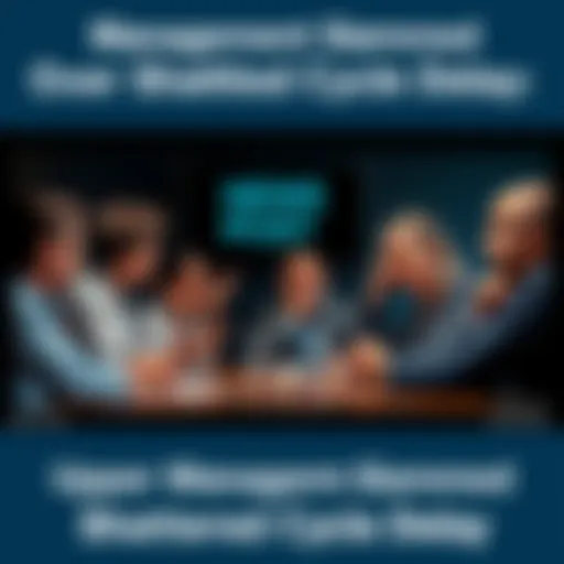 A group of frustrated employees discussing the delays in Shattered Cycle project at a meeting table, expressing dissatisfaction with upper management's decisions.