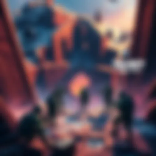 A group of players strategizing at a choke point on a hybrid map, discussing positions and tactics to improve their chances of winning.