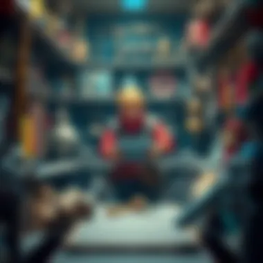 A character sorting through their inventory, deciding whether to sell equipment, disassemble, or offer it to a shrine, with various gear displayed around them.