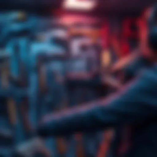 A player organizing various firearms and weapons in a game environment