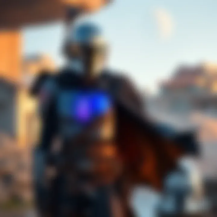 A Mandalorian character shows a cape glitch while standing in a game environment