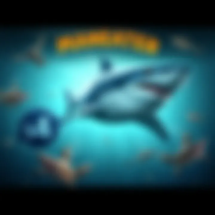 Maneater Game Sale A shark swimming in the ocean with game elements showing a price drop to $4