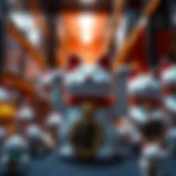 A collection of maneki neko cat figurines in a warehouse elevator setting, highlighting the challenge of defeating hiss nodes.