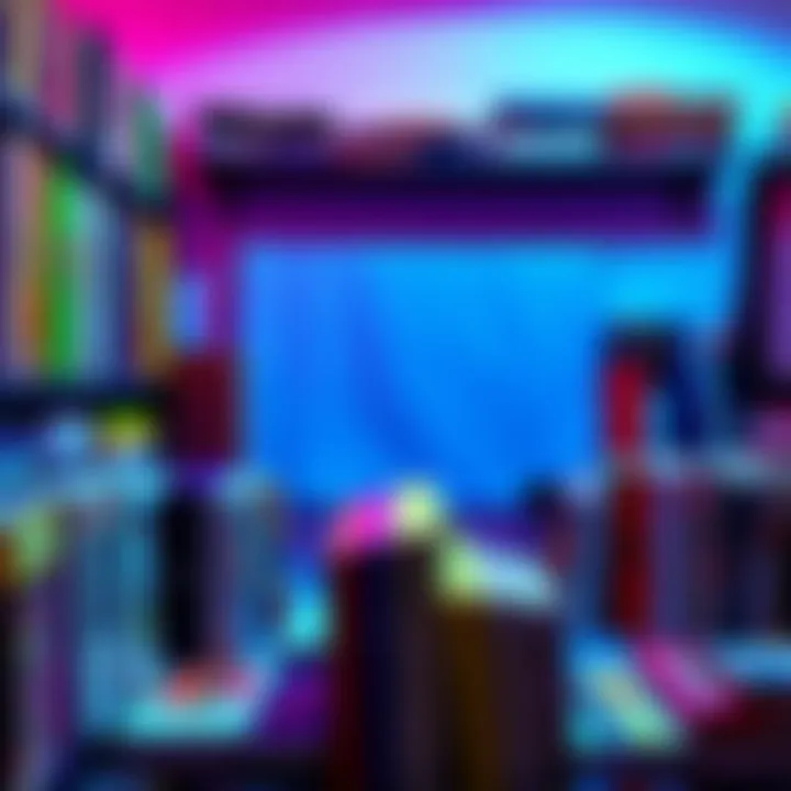 A colorful display of manga books arranged in the ROY G BIV order, showcasing the vibrant spectrum from red to violet.