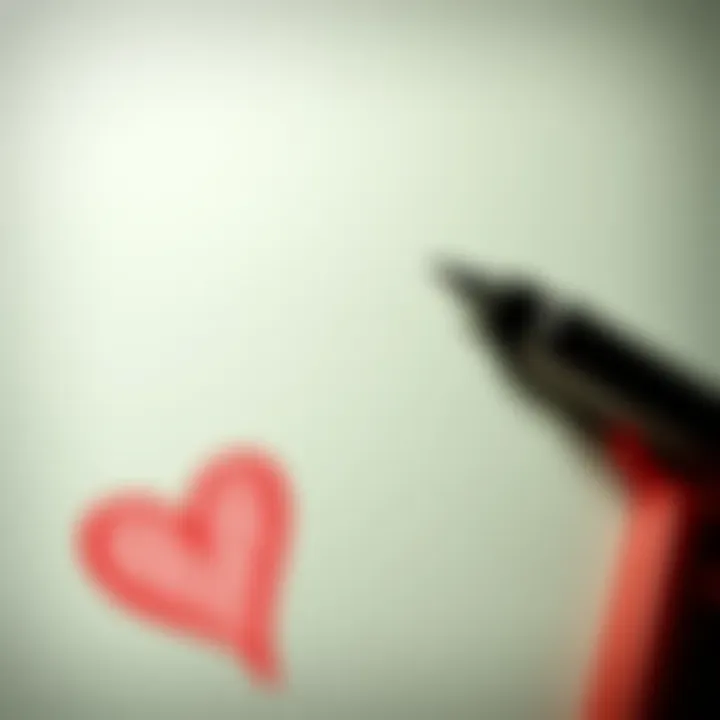 A close-up of a handwritten love letter with a red heart drawn on the side, symbolizing deep emotion and commitment.