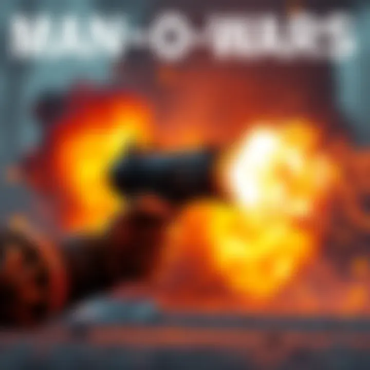A video game scene showing the Man-O-War weapon firing thermite ammo, with flames and explosions visible, illustrating the impact on gameplay.