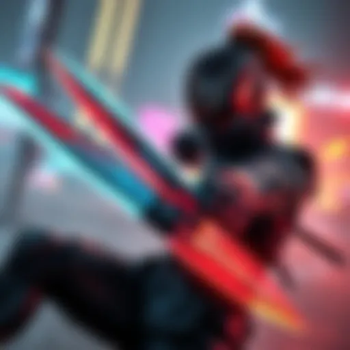 A character using mantis blades in a Cyberpunk setting, showcasing their sleek design and sharp edges