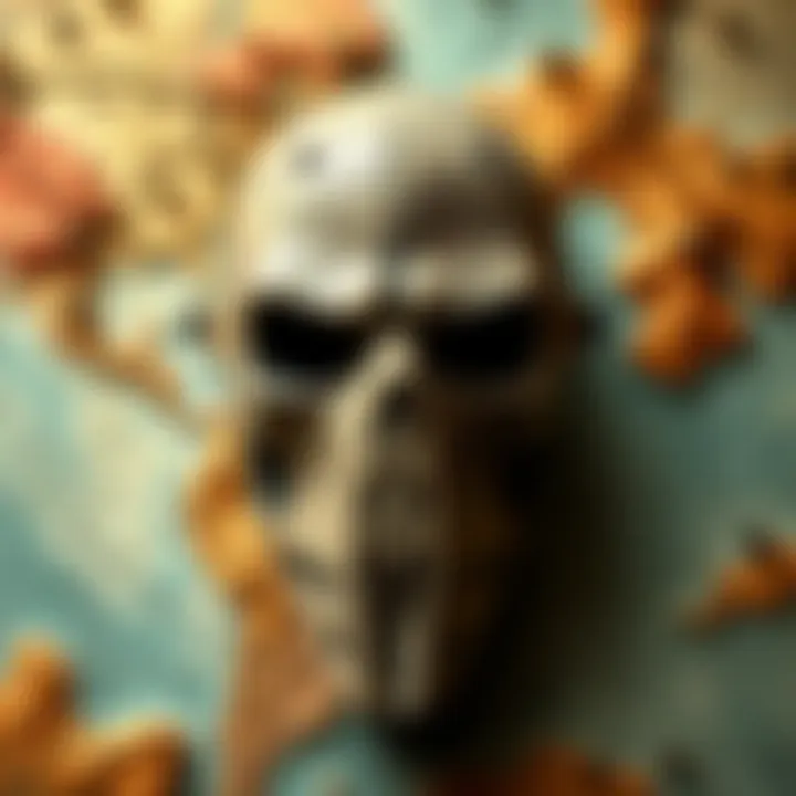 An artistic map designed to resemble a plague doctor mask with distinct features and details