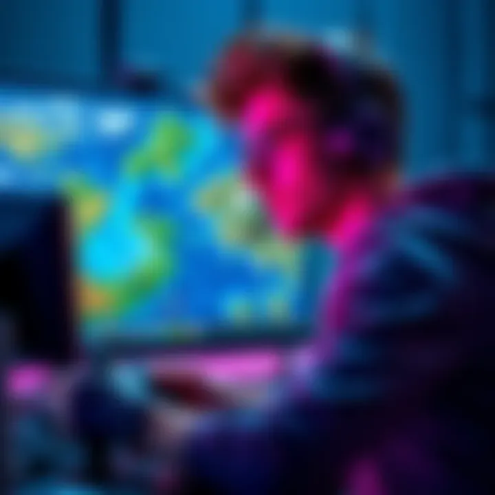 A gamer looking at different map variations on a screen, showcasing diverse realms for gameplay