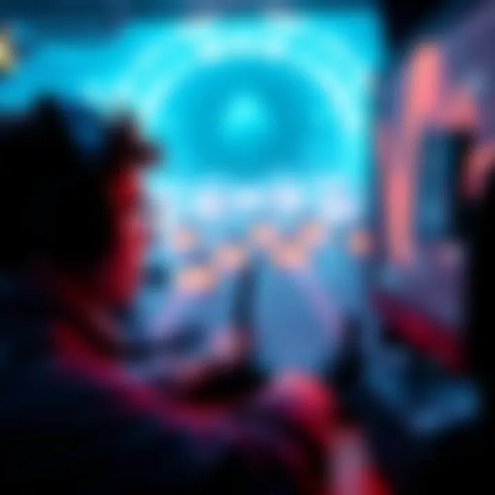 Marathon audio experience in gaming A gamer focused on their screen, wearing headphones, engaging with the Marathon game while sound waves emanate from the speakers, highlighting audio cues in multiplayer gaming.