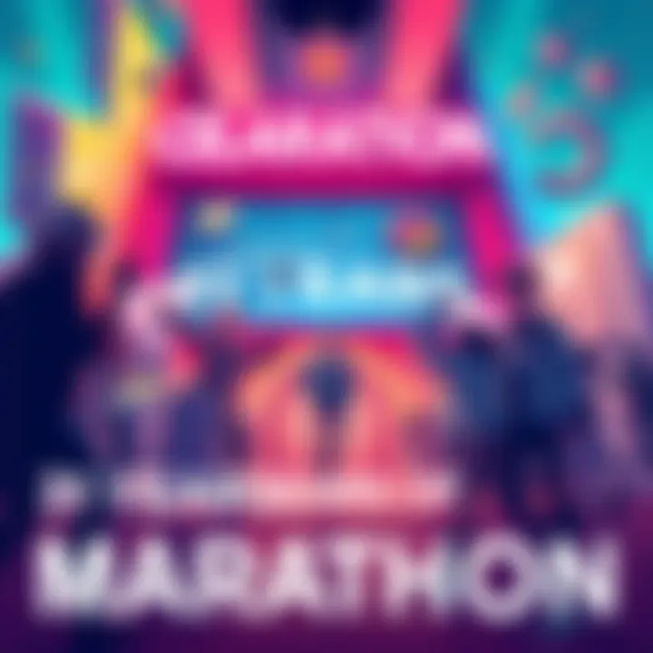 A vibrant illustration celebrating 31 years of the Marathon game, featuring iconic elements of its gameplay and community, with players engaging in joyful activities.