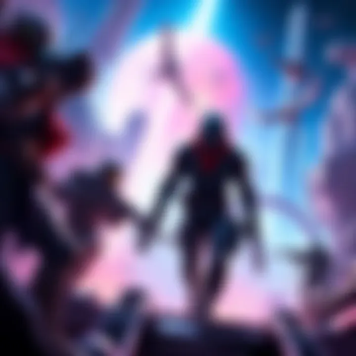 Concept art showcasing the vibrant world of Marathon, highlighting characters and gameplay elements.