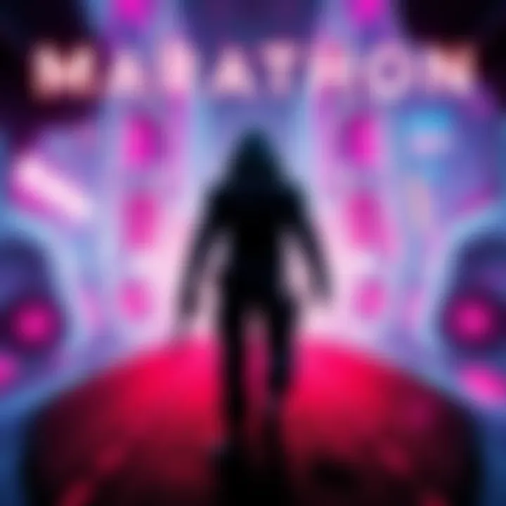 A vibrant cover of Marathon showcasing a character in a cyberpunk world with bright lights and futuristic cityscape.