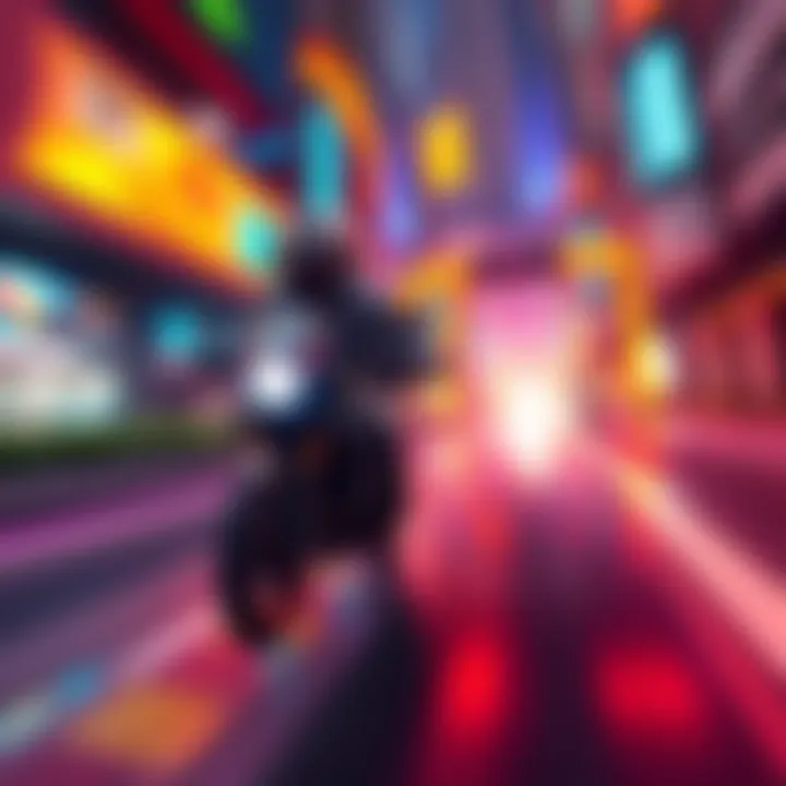 Race in Marathon Game A player races through a vibrant game environment in Marathon, showcasing speed and style.