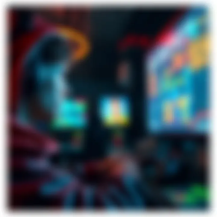 A gamer intensely focused on playing Marathon, with colorful graphics displayed on the screen, highlighting the game's action and excitement.