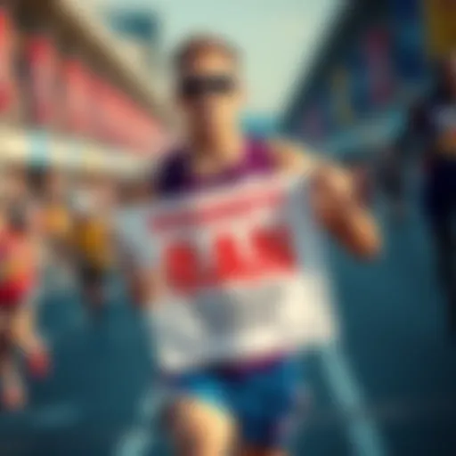 A marathon runner holding a disqualification sign, symbolizing the consequences of cheating in competitions.