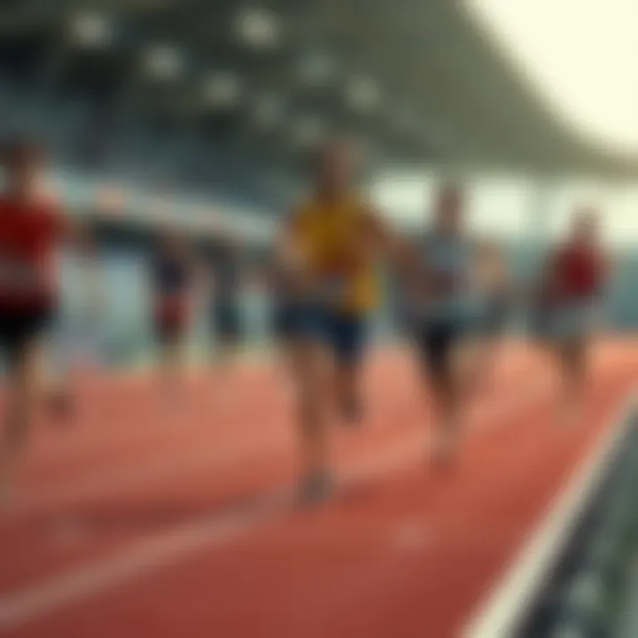 Marathon Runners on Track Runners participating in the marathon race, showcasing their determination and athleticism on the track.