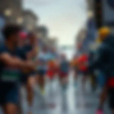 Runners and spectators discussing a controversial event during a marathon race