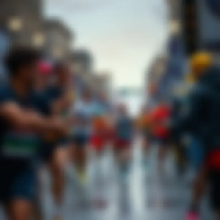 Runners and spectators discussing a controversial event during a marathon race