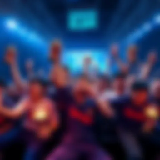 Marathon Server Slam Rewards A group of excited players at the Marathon Server Slam, celebrating their rewards with joyful expressions and trophies in hand.