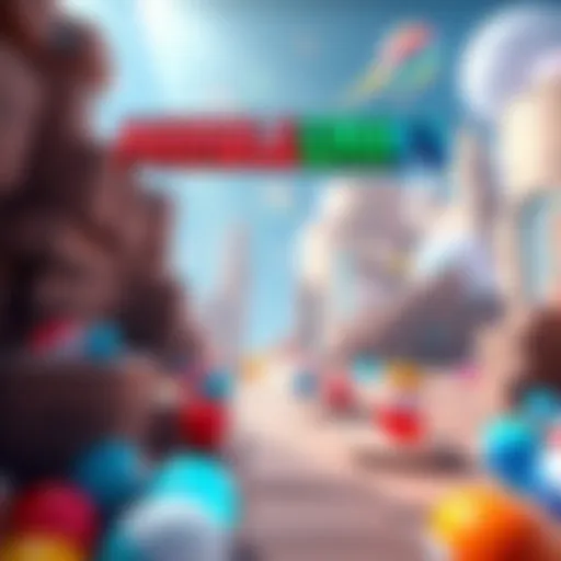 A virtual reality scene showcasing the MARBLECRAFT gameplay on Meta Quest with colorful marbles and various worlds.