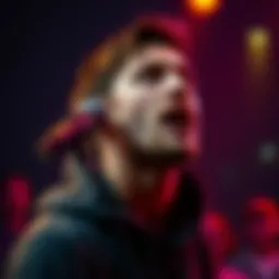 A young person with a gravelly voice performing a Marcus Fenix impression on stage, captivating the audience.