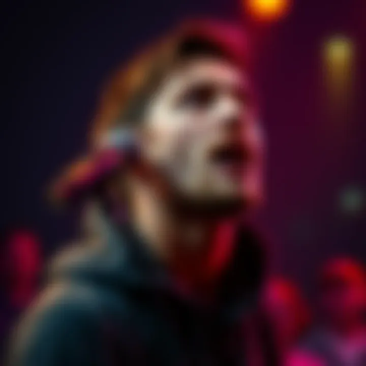 A young person with a gravelly voice performing a Marcus Fenix impression on stage, captivating the audience.