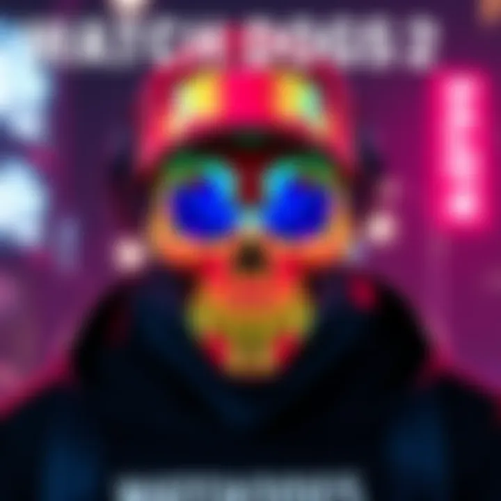 Marcus wearing a skull mask in Watch Dogs 2 Marcus from Watch Dogs 2 wearing a vibrant 8-bit skull mask, showcasing a stylish gaming look