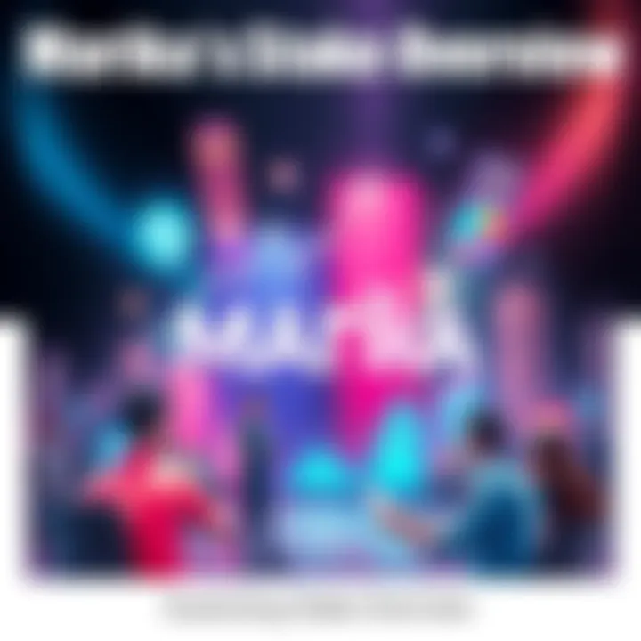 A visual representation of Marika's stake with elements depicting change and opportunity, including graphs and people discussing.