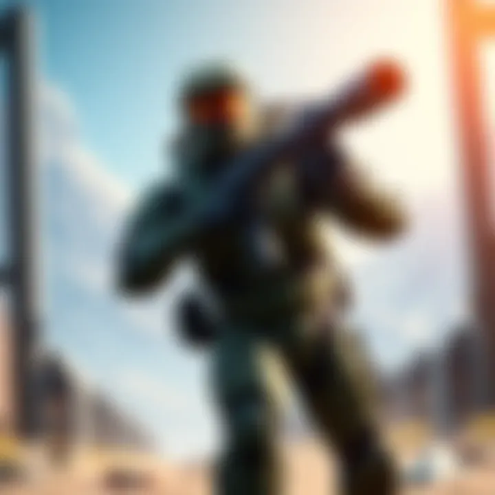 A marine character in Halo Infinite excitedly holding a rocket launcher in an open-world environment, ready for action.