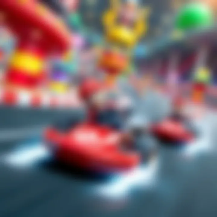 A thrilling race scene from Mario Kart 8 Deluxe featuring colorful karts and vibrant courses, highlighting the game's excitement and variety.