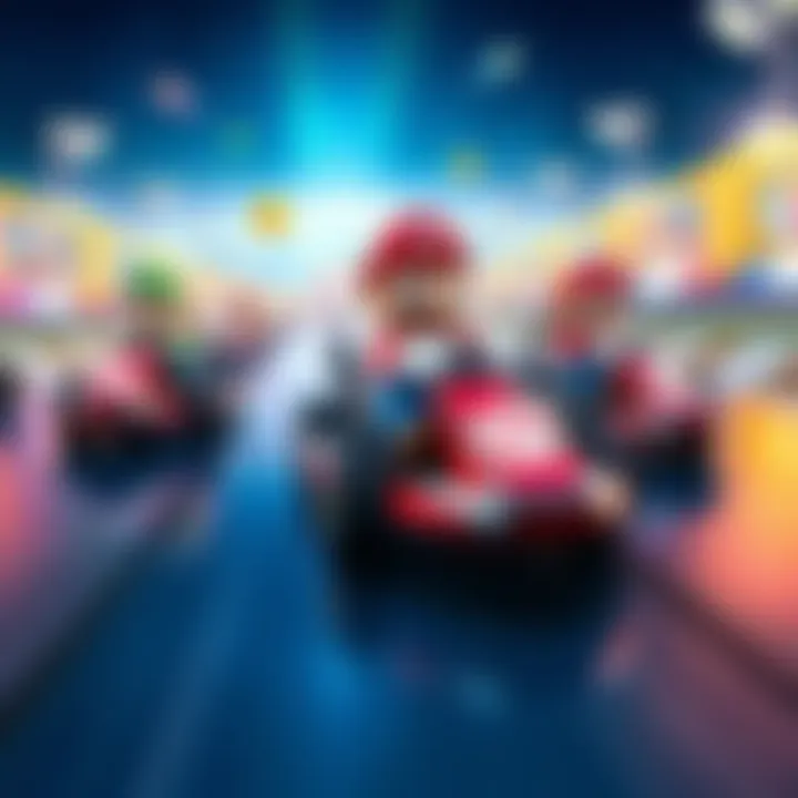 Colorful image showing Mario Kart characters racing on a track in reverse direction, highlighting a new game mode.