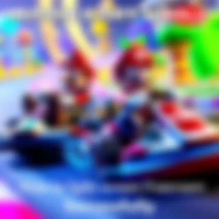 Two players enjoying split-screen Freeroam in Mario Kart World, racing on colorful tracks together.